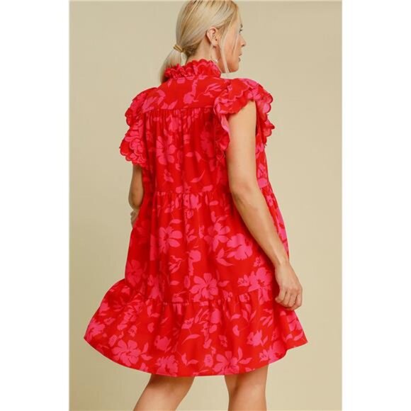 NWT Umgee Full Size Two Tone Floral Print Ruffle Cap Sleeve Mini Dress Plus Size - Picture 6 of 7
